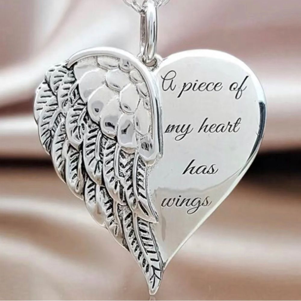 Silver Plated Memorial Heart With Wings Necklace